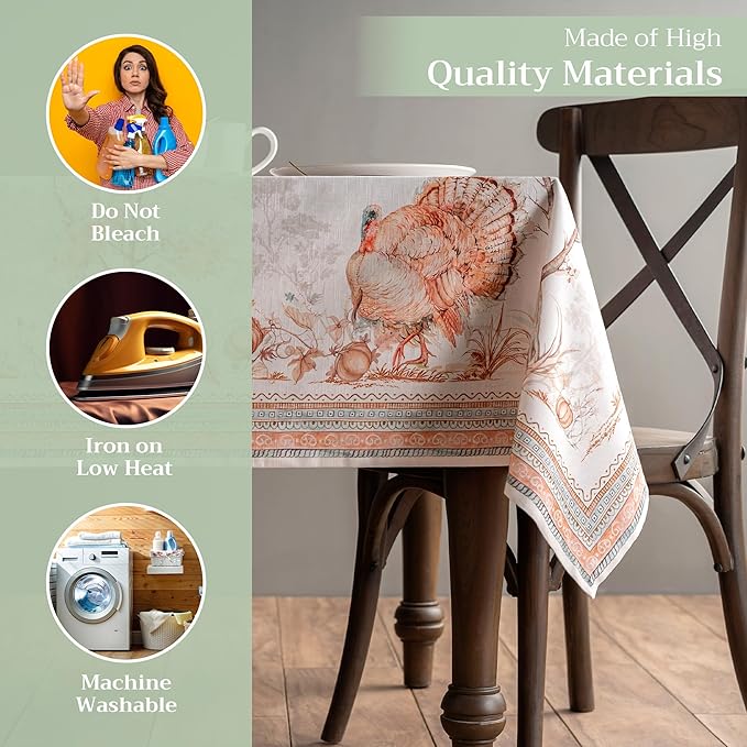 Maison d' Hermine Table Cloth Rectangle Table 100% Cotton 60 x 90 Inches Fall Tablecloth Reusable Everyday Use for Thanksgiving Christmas Decorations Dining Farmhouse Party (Giving Thanks)