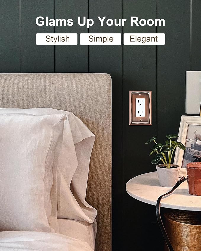 4-Pack Decorator Outlet Cover Plate, Decorative Switch Plates and Outlet Covers, Antique Copper Metal Wall Plates for Electrical Outlets, Receptacle, GFCI Outlet, Dimmer Switch