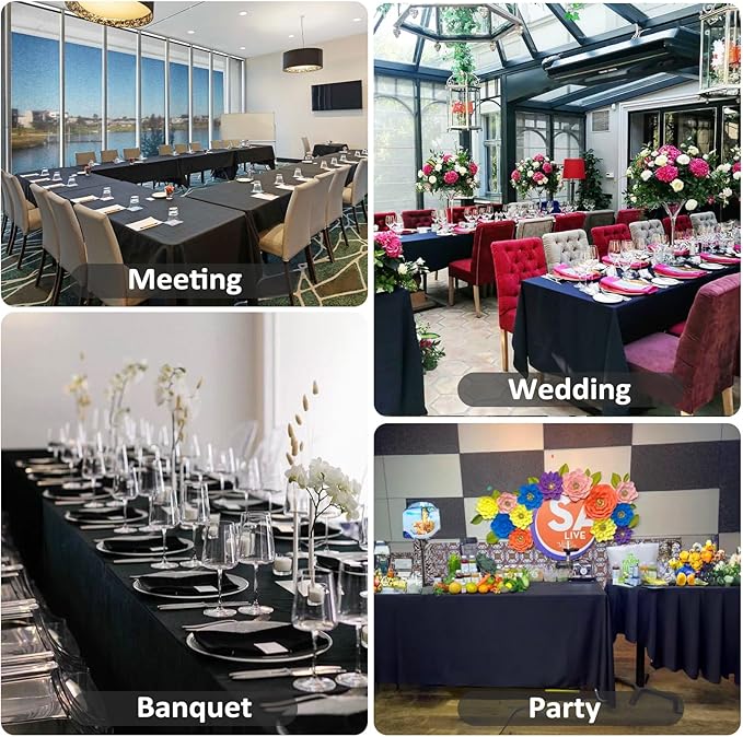 8 Pack Black Tablecloths 60 x 84 Inch Rectangular Table Cloths for Rectangle Tables 4ft, Wrinkle Resistant Black Table Cloth Washable Polyester Fabric for Buffet Wedding Party Banquet