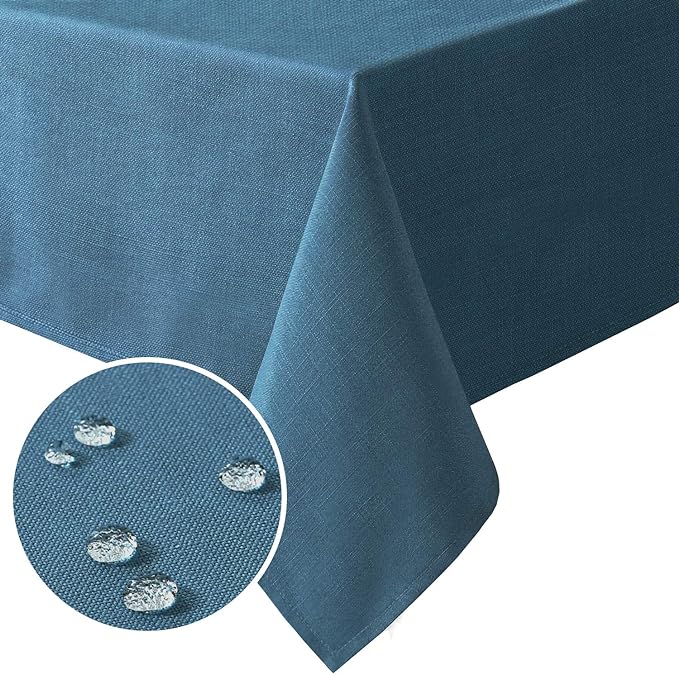 H.VERSAILTEX Linen Textured Table Cloths 54 x 54 Inch Premium Solid Tablecloth Spill-Proof Waterproof Table Cover for Dining Buffet Feature Extra Soft and Thick Fabric Wrinkle Free, Ink Blue