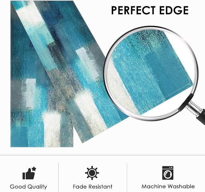 Emvency Table Runner, 13x72 Inch, Abstract Modern Farmhouse | Teal Grey Dining - Image 2