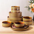 TheTerra Ceramic Dinnerware Sets for 6, 18 Pieces Porcelain Lightweight Plates and Bowls Sets, Scratch Resistant Dish Set, Oven & Microwave & Dishwasher Safe, Amber Amethyst