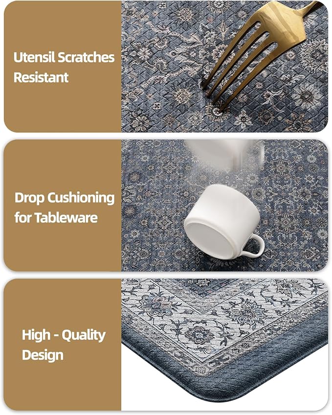 Color&Geometry Anti Fatigue Kitchen Mats for Floor 24x87, Vintage Decor, Easy Clean, Waterproof & Oil Proof, 0.4" Thick Cushioned, Non-Slip Kitchen Runner Rug for Sink, Laundry, Office, Blue