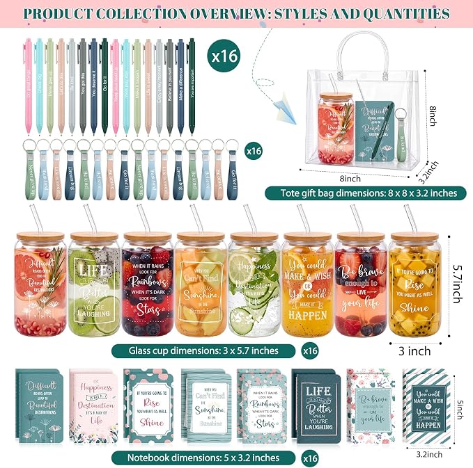 Rtteri 80 Pcs Inspirational Glass Cup Bulk Gift Set 16oz Tumbler - Image 2