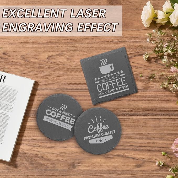 48pcs Slate Coasters, Black 4 Inch Bulk Blank Rock Coasters Blank Laser Engraving, Hand Painted DIY, Scratch Resistant Bottom (24*Square+24*Round)
