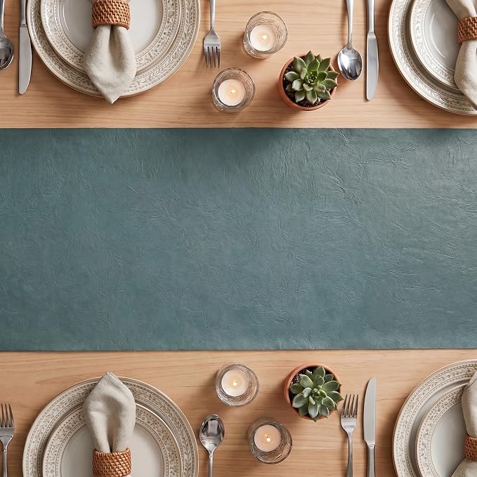 Artoid Mode Blue Double Sided Vinyl Faux Leather Table Runner, Seasonal - Image 3