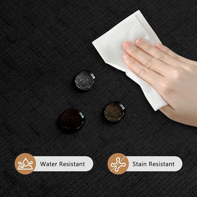 Textured 60 Inch Black Fabric Round Table Cloth, Faux Linen Water Resistant & Wipeable Circle Tablecloth, Washable for Dinning Kitchen Patio