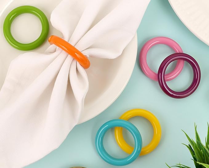 CLEENTABLE Napkin Rings Set of 12 - Epoxy Resin Napkin Holder Cuffs for Dinner Table Décor - Farmhouse Modern Serviette Rings for Weddings, Parties, Receptions, Banquets, Daily Use (Pastel)