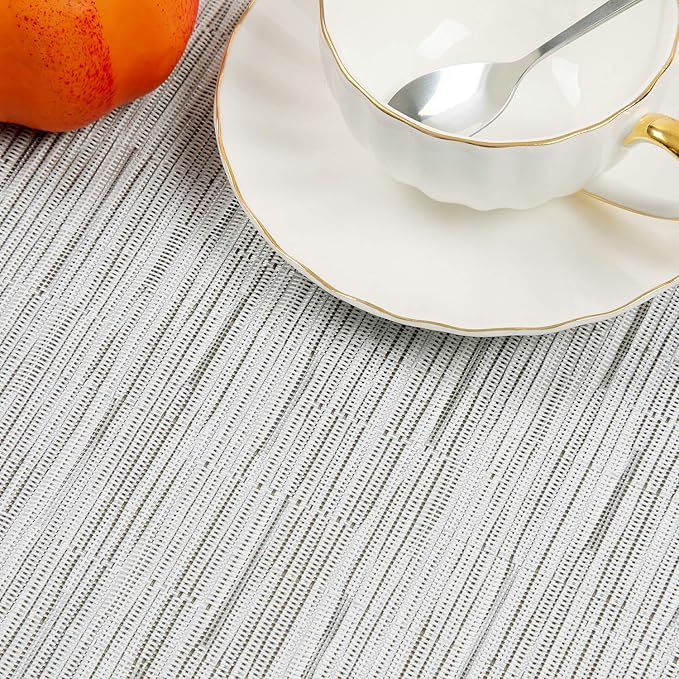 SHACOS Wedge Placemats Set of 8 Woven Vinyl Placemats for Small Round Table Place Mats Wipe Clean Non Slip Table Mats, Gray White