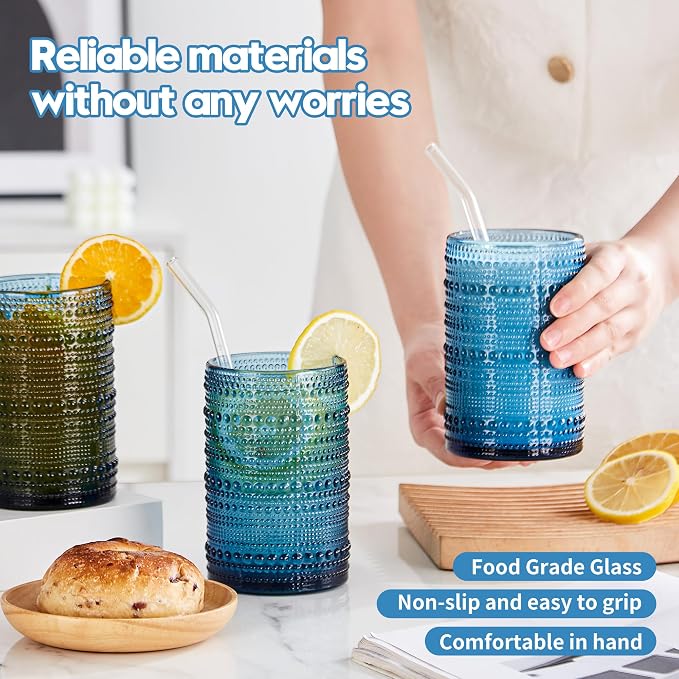 HomeVogue Hobnail Drinking Glasses Set of 12, 12oz & 15oz Vintage Glassware Set - Image 3