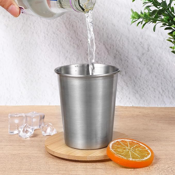 15 Pack Stainless Steel Cups for Kids and Adult Pint Tumbler Metal Cups Stackable Tumbler Shatterproof Metal Drinking Glasses for Travel Outdoor Camping (8 OZ)