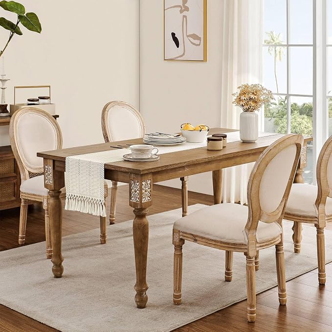 Macrame Style Boho Table Runner, 12x36 Inch Ivory | Woven Boho Table Runner - Image 3