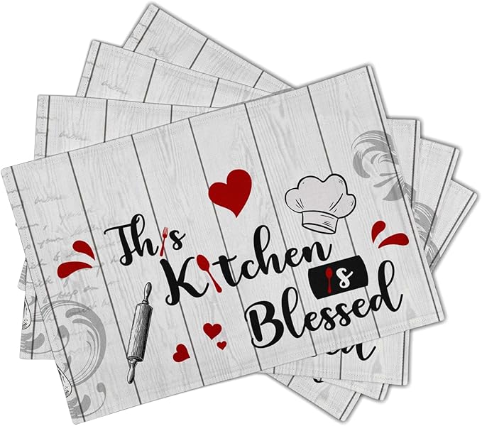 Farmhouse Kitchen Table Placemats - Rustic Place Mats Set of 4 White Wood Table Mats 12x18 for Party Dining Table