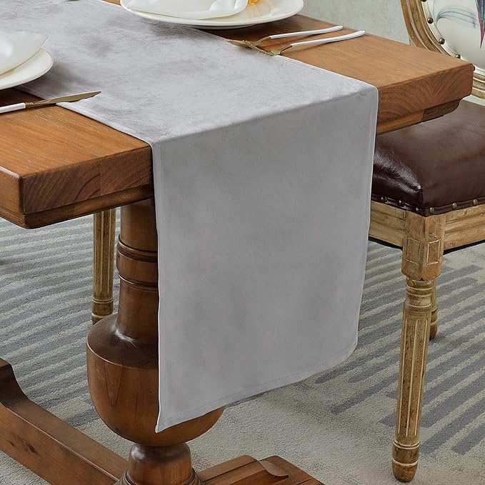 BALCONY & FALCON Table Runner Velvet Silver Gray 14"x95" | Elegant, Fall Decor by BALCONYFALCON