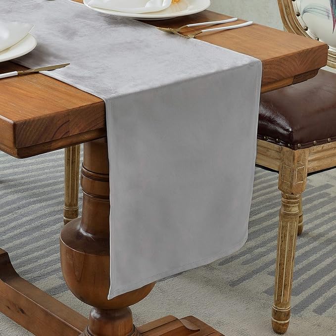 BALCONY & FALCON Table Runner Velvet Silver Gray 14"x71" | Elegant, Fall Decor by BALCONYFALCON