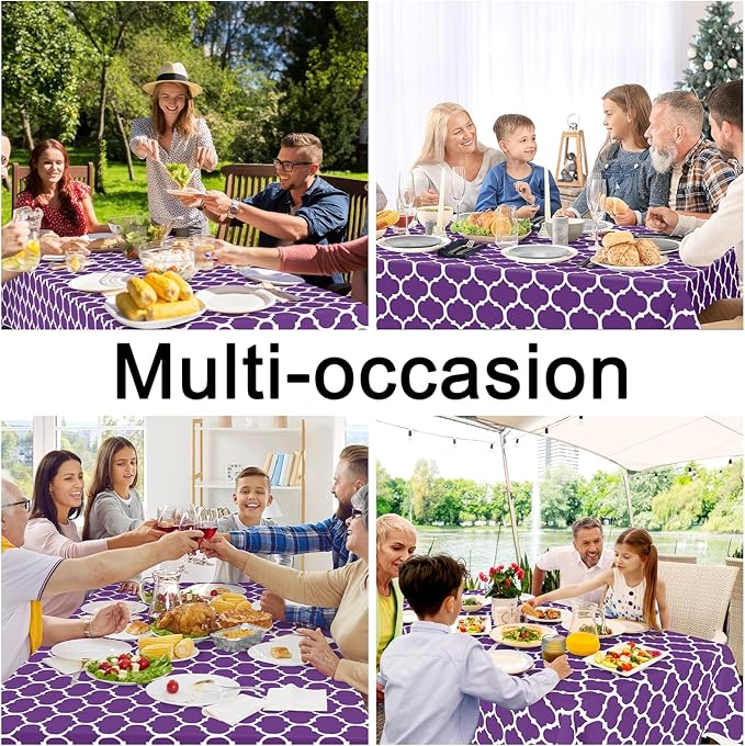 Smiry Rectangle Tablecloth, Waterproof Vinyl Tablecloths with Flannel Backing for Rectangle Tables, Wipeable Spillproof Plastic Tablecloth for Dining, Camping, Indoor and Outdoor (60"x84", Purple)
