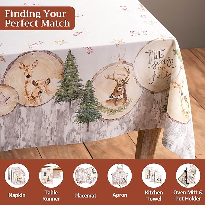 Maison d' Hermine Table Cloth Rectangle Table 100% Cotton 60 x 120 Inches Fall Tablecloth Reusable Everyday Use for Thanksgiving Christmas Decorations Dining Farmhouse Party (Mountain Life)