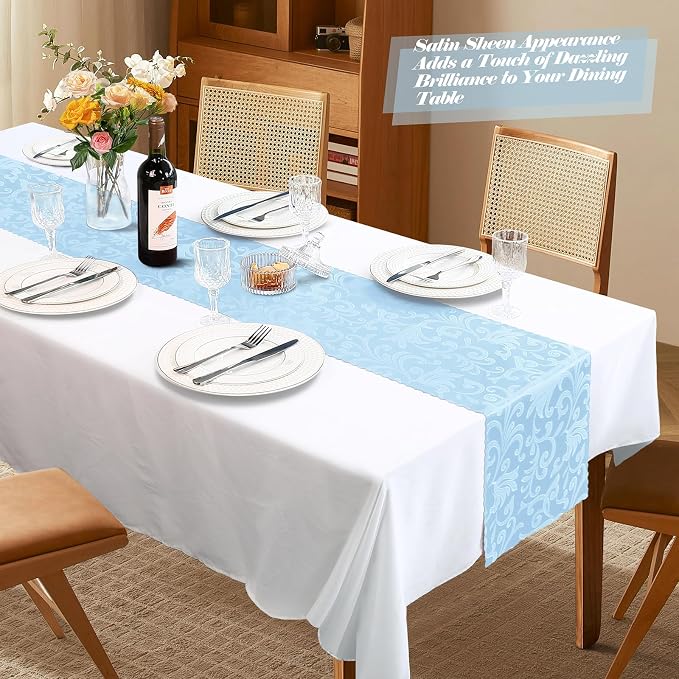 MILVOWOC 4 Pack Light Blue Satin Table Runner, 12 x 72 Inch | Jacquard Damask - Image 6