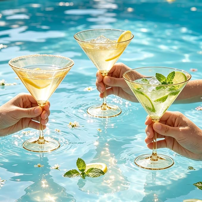 Plastic Martini Glasses Set of 12, 9 oz Gold Cocktail Cups | Unbreakable - Image 6