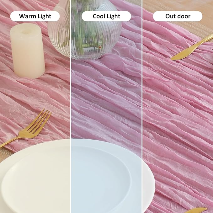 Asee'm 12pcs Pink Cheesecloth Table Runner Summer 10FT Gauze Sheer Rustic | - Image 8