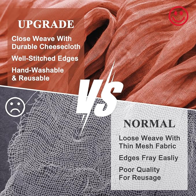 Cheesecloth Fall Table Runner Terracotta 10FT Boho Gauze, 4 Pack | 120 Inch - Image 4