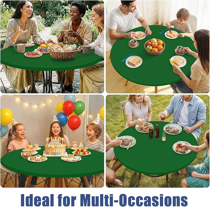 Round Spandex Tablecloth 2 Pack, Elastic Fitted Waterproof Tablecloths for 18"-24" Tables, Stretch Washable Picnic Table Cover for Camping, Dining, Indoor and Outdoor, Emerald Green