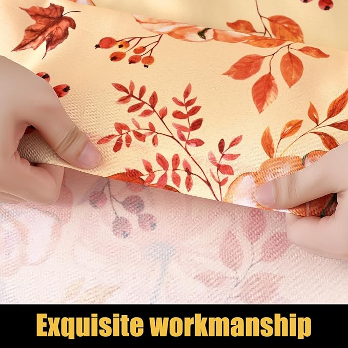 Smiry Rectangle Thanksgiving Table Cloth, Waterproof Elastic Fitted Tablecloths for 8 Foot Tables, Washable Polyester Table Cover for Autumn Harvest Parties (Pumpkin Leaf, 30"x96")
