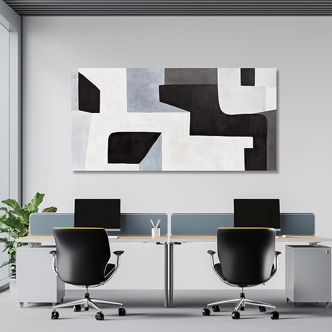 Abstract Wall Art Modern Minimalist Art Wall Decor Black Grey and Blue Irregular Shape Home Decor Canvas Art Wall Decor Abstract Wall Art Framed Artwork for Living Room Bedroom Office 29"x58"