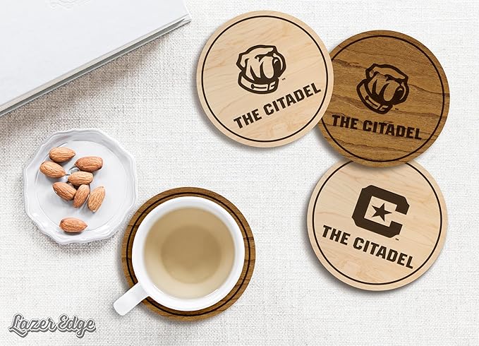 LazerEdge The Citadel Bulldogs Wooden Coaster Set - Maple Wood - Officially Licensed Product - 4-Pack