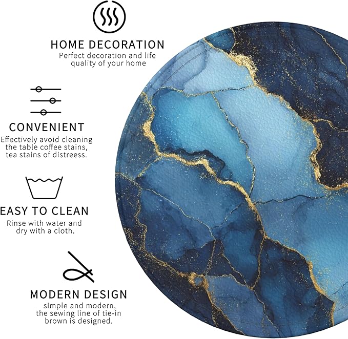 Marble Coasters Leather Round Drink Coasters 6 Pcs Set with Holderor for Cup Drink Coffee Table Bar Home Decor