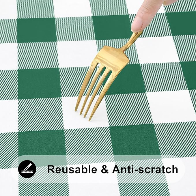 Smiry Rectangle Picnic Table Cloth, Elastic Waterproof Fitted Vinyl Tablecloths, Flannel Backed Buffalo Plaid Table Covers for Dining, Camping, Outdoor (Emerald Green and White, 30" x 72")