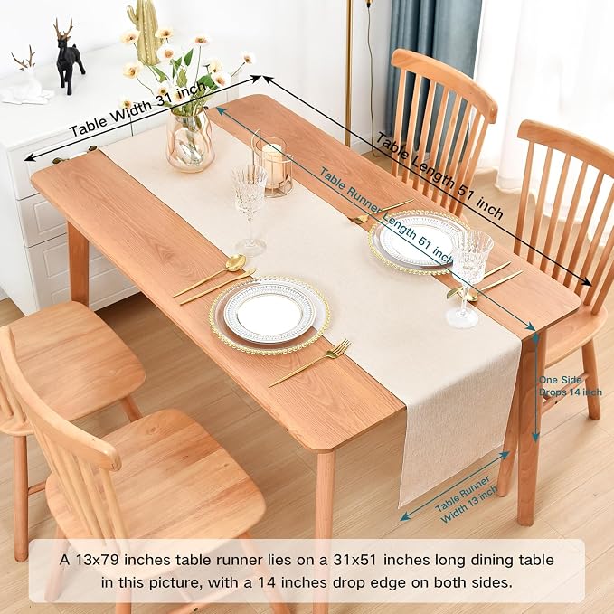 Faux Linen Table Runner Water Resistant 13 x 72 in, Neutral | Farmhouse Rustic - Image 2