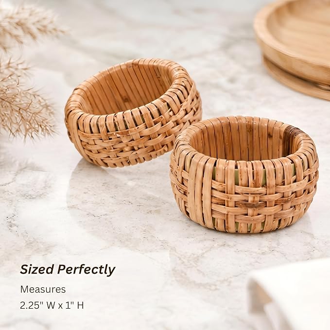 Woven Cane Napkin Rings for Table Settings, Textured Cane Napkin Holder Set of 8 - Image 4