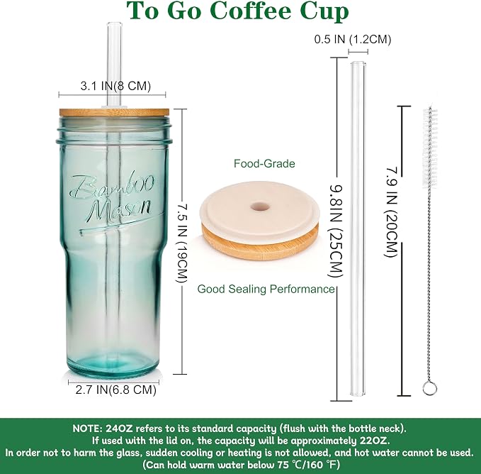 ANOTION Colored Glass Cups - 24oz Travel Coffee Mug Wide Mouth Mason Jar Iced - Image 2