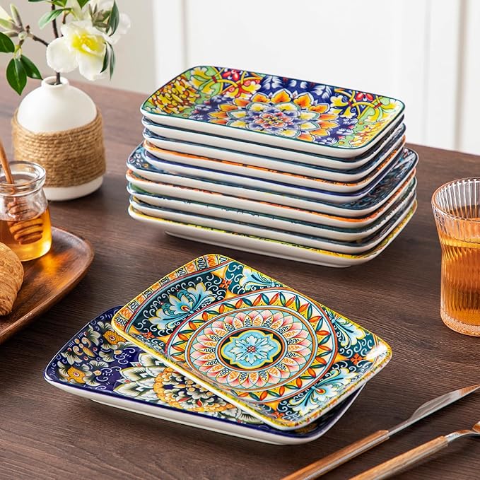vancasso Simi 6-Piece Ceramic Salad Plates Set - 8.5 Inch, Rectangular Dessert Plates for Sushi, Appetizer, Cake - Microwave & Oven Safe, Porcelain Plates for Kitchen Decor