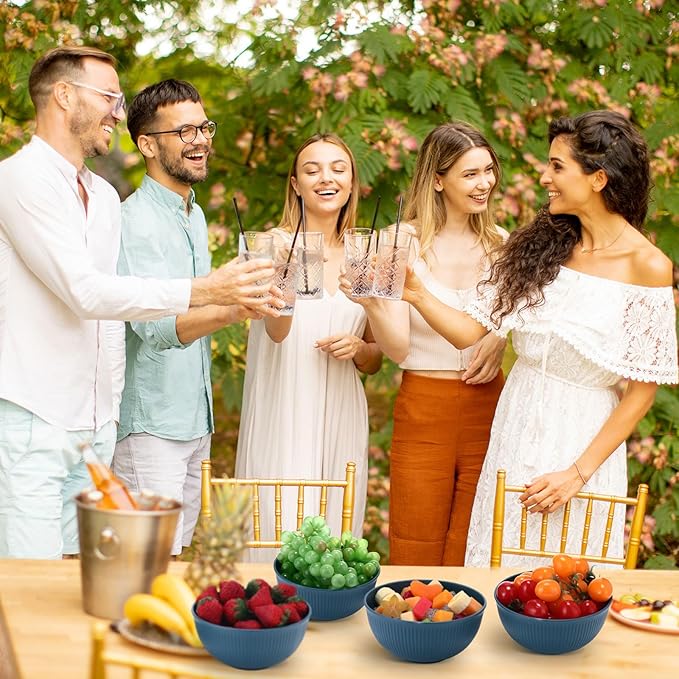 Eccliy 24 Pcs Wheat Straw Bowl Sets, Unbreakable Cereal Bowl 24 oz, Microwave and Dishwasher Safe Bowls for Cereal, Salad, Snack and Soup, Winter Style(Blue)