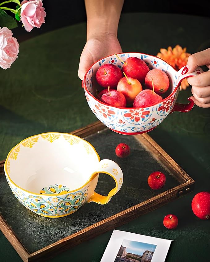 35oz Soup Bowls with Handles, Microwave Safe Large Ceramic Soup Bowl for Chili, Stew, Ice Cream, Berries & Fruits, Gift-Ready for Women, Christmas, Hostess Gifts & Fall Decor