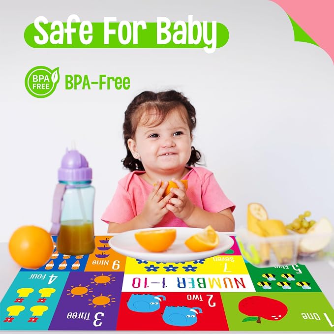 6 Pack Placemats for Kids, Non-Slip Washable, Reusable Alphabet, Color & - Image 2