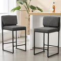 Modern Barstools Set of 2, 26” Upholstered Counter Height Bar Stools Sherpa Fabric Counter Stools with Padded Back Metal Frame for Kitchen Island Dining Room, Black