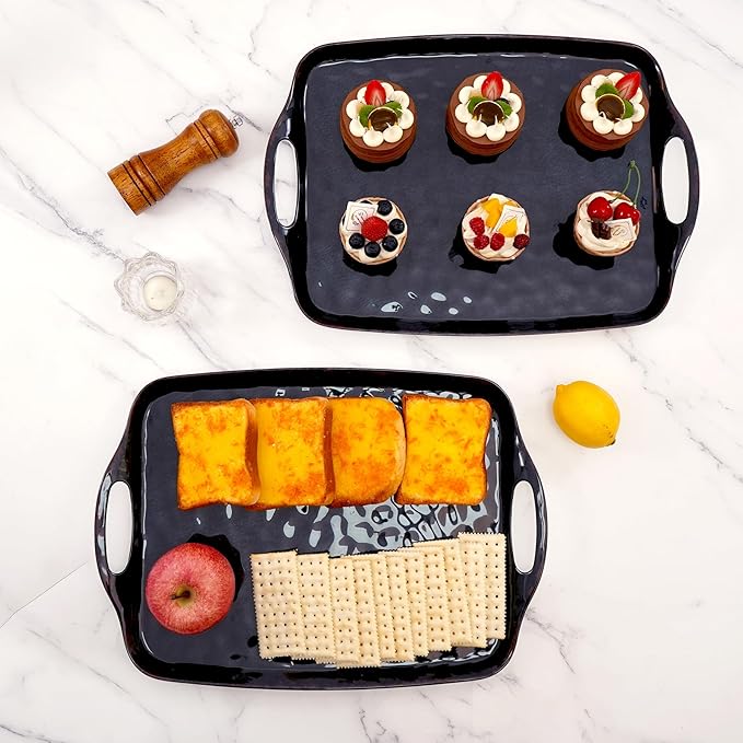 TP Melamine Serving Trays with Handles, 17” x 12”, Retro Black | Rectangular - Image 6