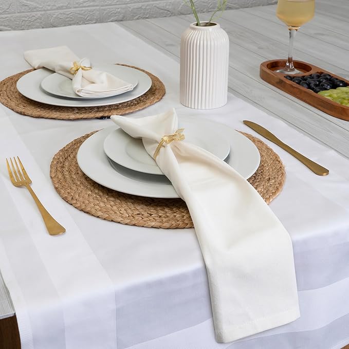 Blue Needles Solid Cloth Napkins Set of 12 Cream 100% Cotton Dinner Napkins 18x18 inches - Soft, Reusable, Absorbent & Washable Linen, Ideal for Wedding Events, Parties & Everyday Use