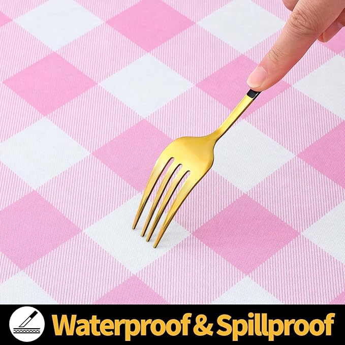 Smiry Rectangle Picnic Table Cloth, Elastic Waterproof Fitted Vinyl Tablecloths, Flannel Backed Buffalo Plaid Table Covers for Dining, Camping, Valentines(White and Pink, 30" x 96")