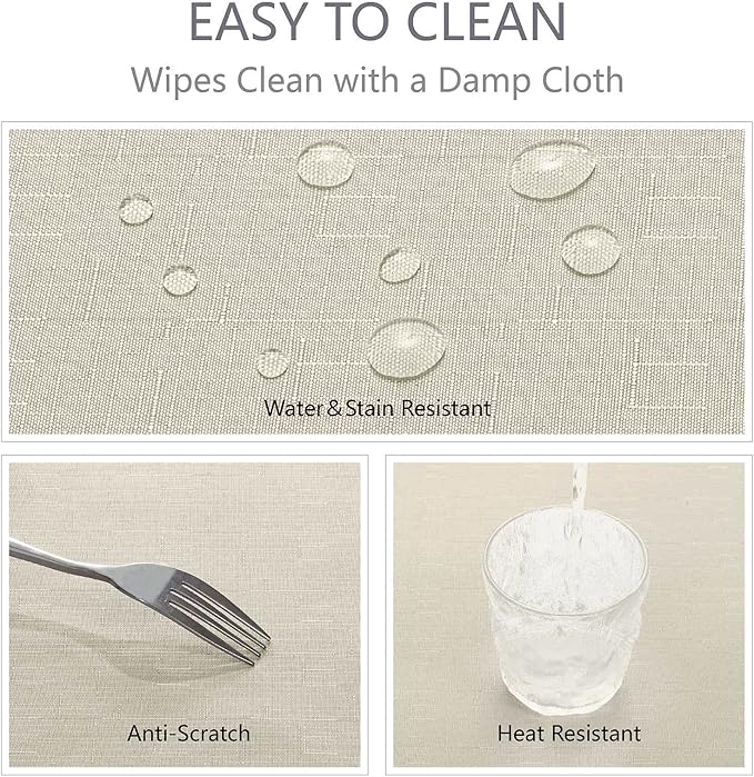 Rectangle 10 Feet Tablecloth 60x144 inch Linen Textured Table Cloth Stain and Wrinkle Resistant Washable Polyester, Decorative Table Cover Waterproof for Dining, Buffet and Camping, Beige