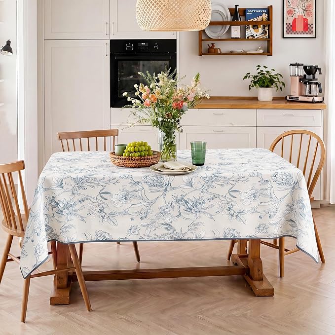 jinchan Blue Floral Linen Rectangle Table Cloth 50 x 70 Inch | Classic floral - Image 6