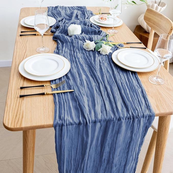 Cheesecloth Table Runner Blue 10FT Boho Gauze Runner - Image 6