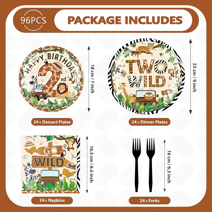 96Pcs Two Wild Birthday Party Supplies - Image 5
