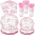 NatNarr 25 Set Pink Floral Party Supplies Include Plates Napkins Cups | by NatNarr