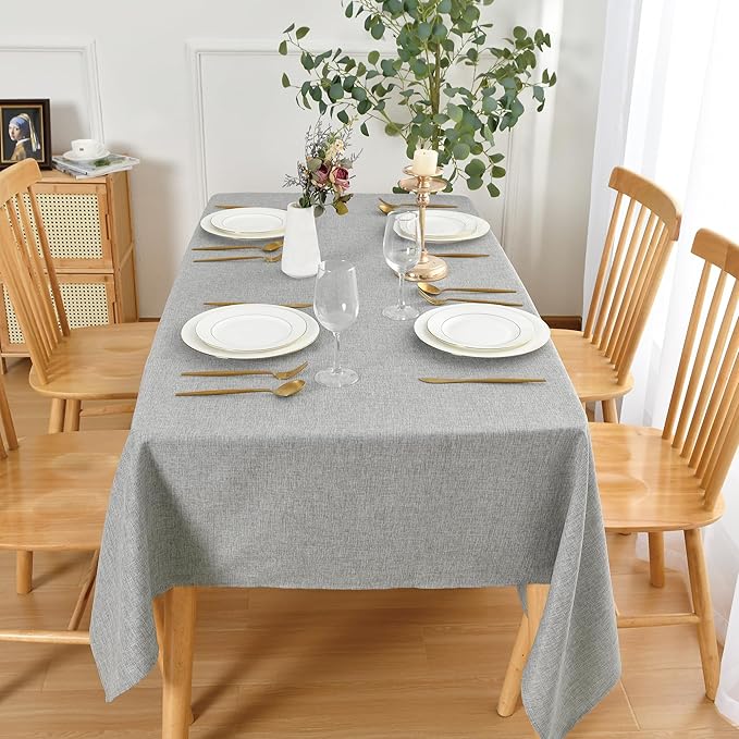 JIUZHEN Rectangle Table Cloth Faux Linen Farmhouse Tablecloth Wrinkle and Stain Resistant Decorative Fabric Table Cover for Kitchen, Dining Room, Parties and Camping, Light Grey, 60 x 84 Inch