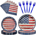 96 Pieces 4th of July Plates and Napkins Set, Vintage American Flag Disposable by GistomeHome