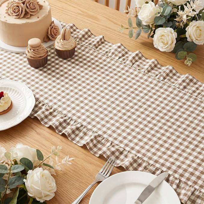 Eternal Beauty 14x120 Gingham Ruffle Table Runner - Image 9